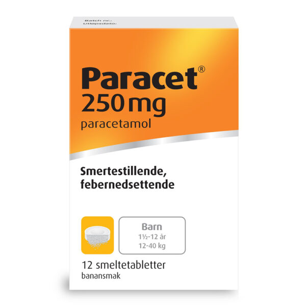 Paracet smeltetabletter 250mg 12stk, 1,5år til 12år