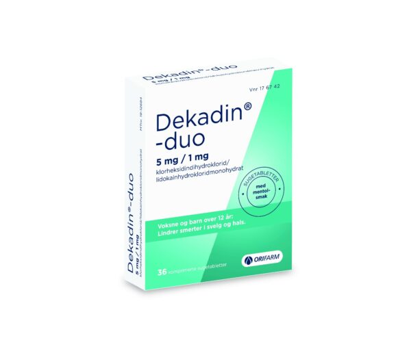 Dekadin-duo sugetablett 5 mg/1 mg, 36 stk. mentolsmak