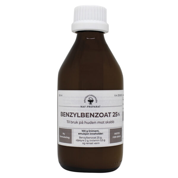 Benzylbenzoat NAF liniment, emulsjon 25% 250 ml