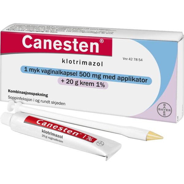 Canesten vaginalkapsel med applikator 500mg krem 1% 20g, 1 dag