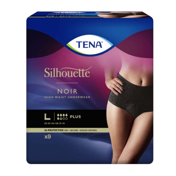 TENA Silhouette Plus High Waist Sort, buksebleie, L, 8 stk