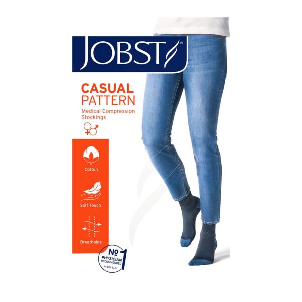 JOBST Casual Pattern med SoftFit, kkl 1, Knestrømpe, XL regular, grå