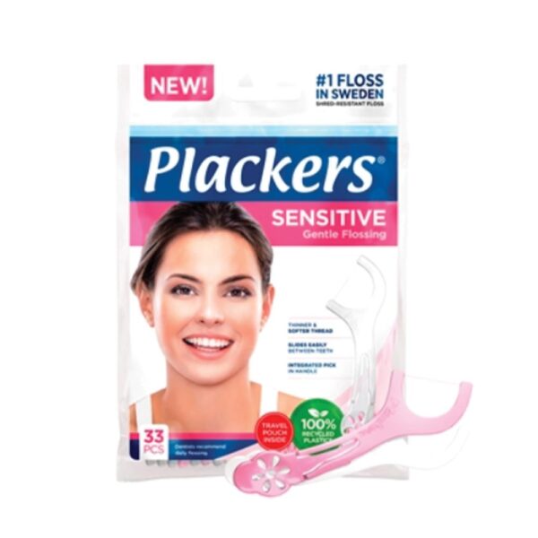 Plackers sensitive tanntrådbøyle med tannstikke, 33 stk