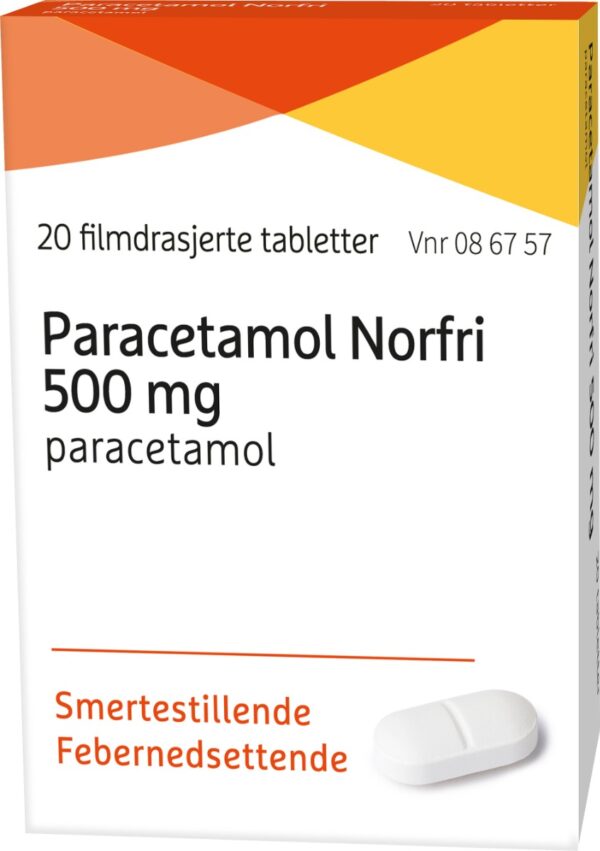 Paracetamol Norfri 500mg filmdrasjerte tabletter 20stk