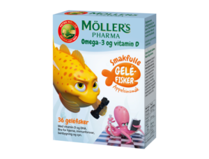 Möller’s Pharma Omega-3 og Vitamin D gelefisker med appelsinsmak 36 stk