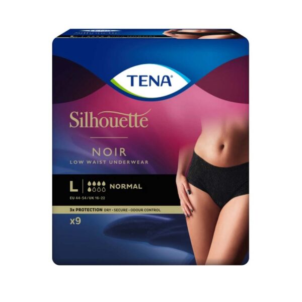 TENA Silhouette Normal Low Waist Sort, buksebleie, L, 9 stk